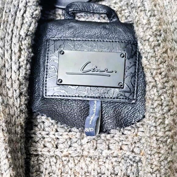 Line Women Luxury Sweaters Cardigans w/ Genuine Leather Sleeves - Picture 6 of 7